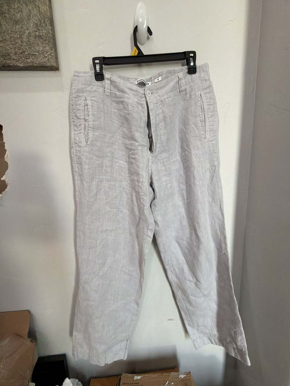 Europann 100% Linen Casual Trousers Light Gray